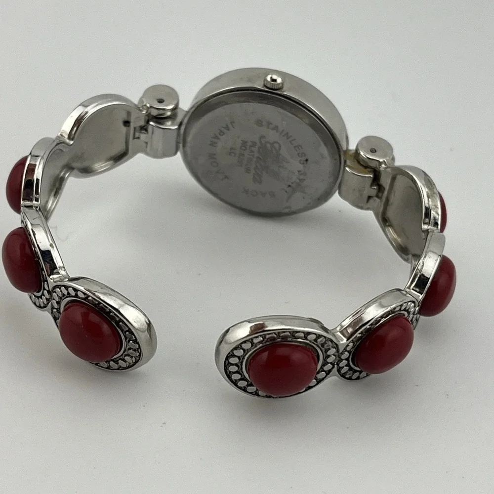 Geneva Platinum Watch Women 28mm Case‎ MOP Dial Bangle Red Accents- New Battery